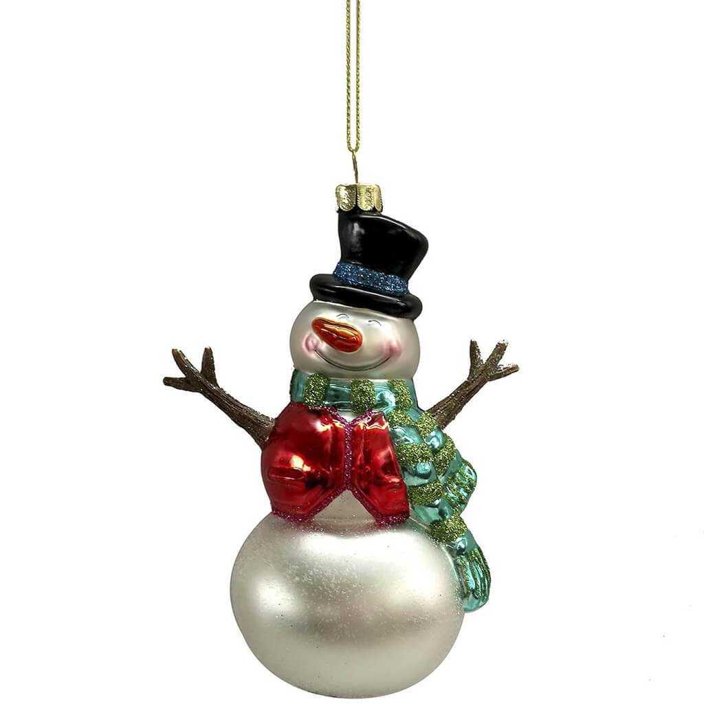 Glass Ornament Snowman 4 x 5.5in