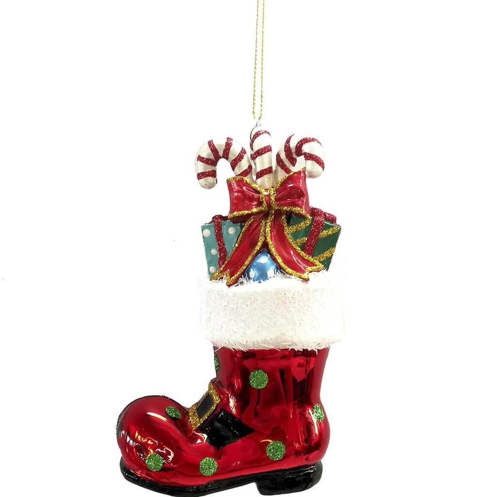 Glass Ornament Santa Boot 3 x 5.25in