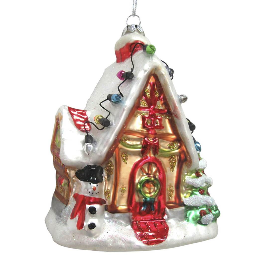 Glass Ornament House with Lights 4 x 5.25in