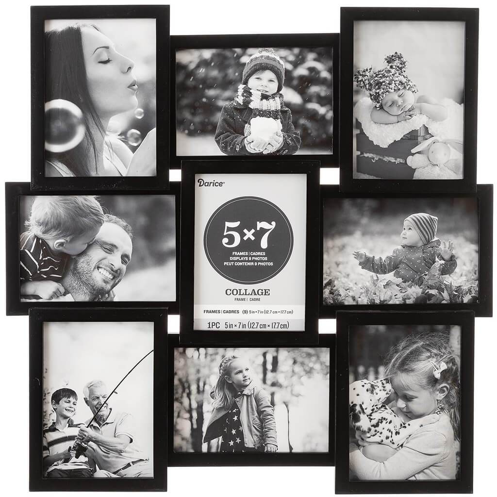 5 x 7 Collage Frame: 9 Photos, Black, 20.5 x 21 inches