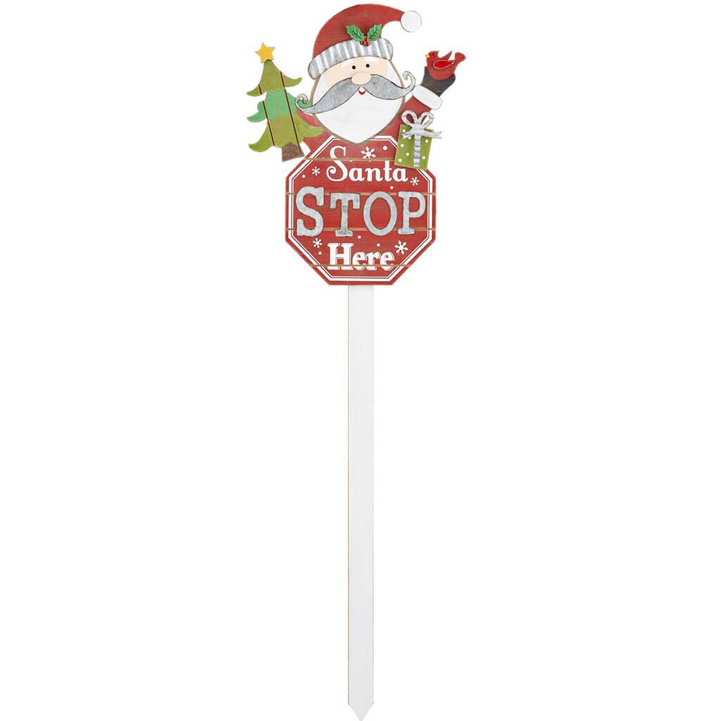 Santa Stop Here Yard Stake 11 x 36in