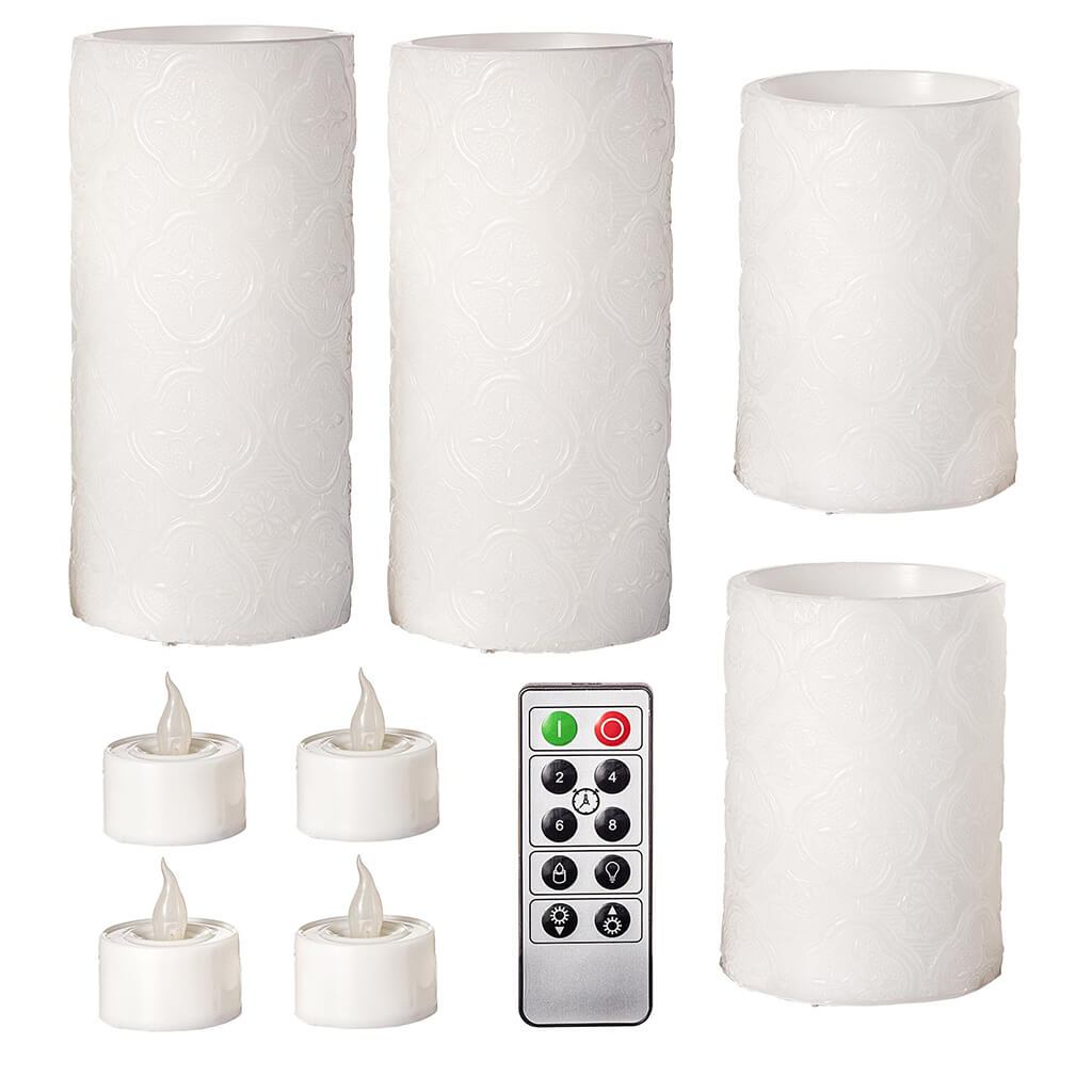 Embossed LED Candle Set with Remote, 9pk