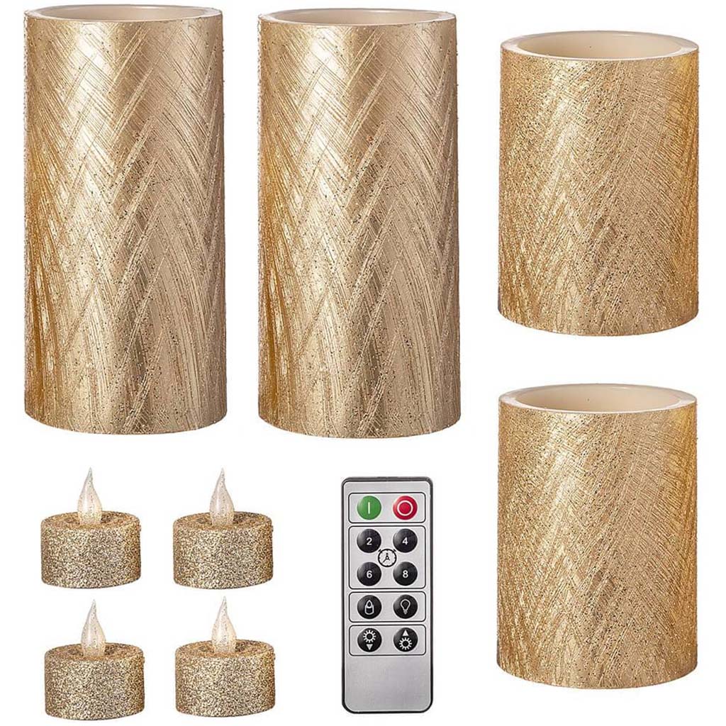 Scratch LED Candle Gold with Remote, 9pk