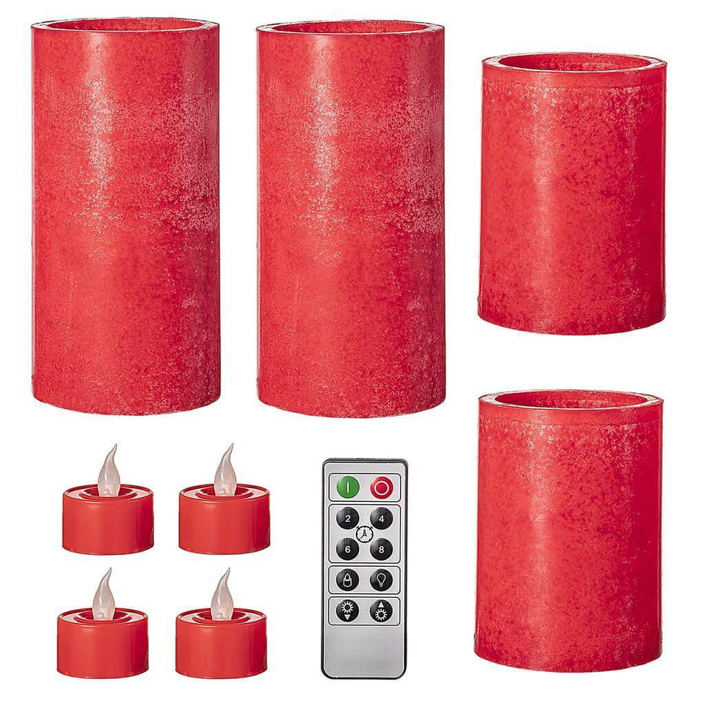 LED Candle Set Red with Remote, 9pk