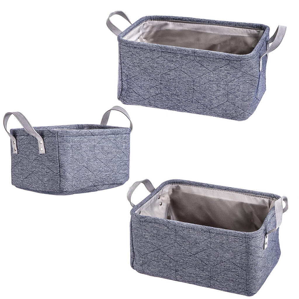 Fabric Storage Basket with Handle Blue, Set of 3