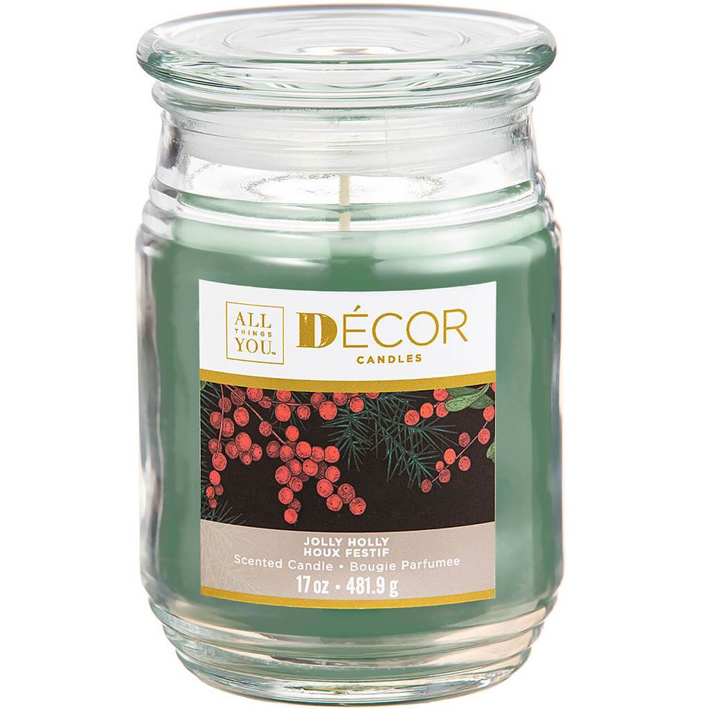 Decor Candle Jar Jolly Holly, 17oz