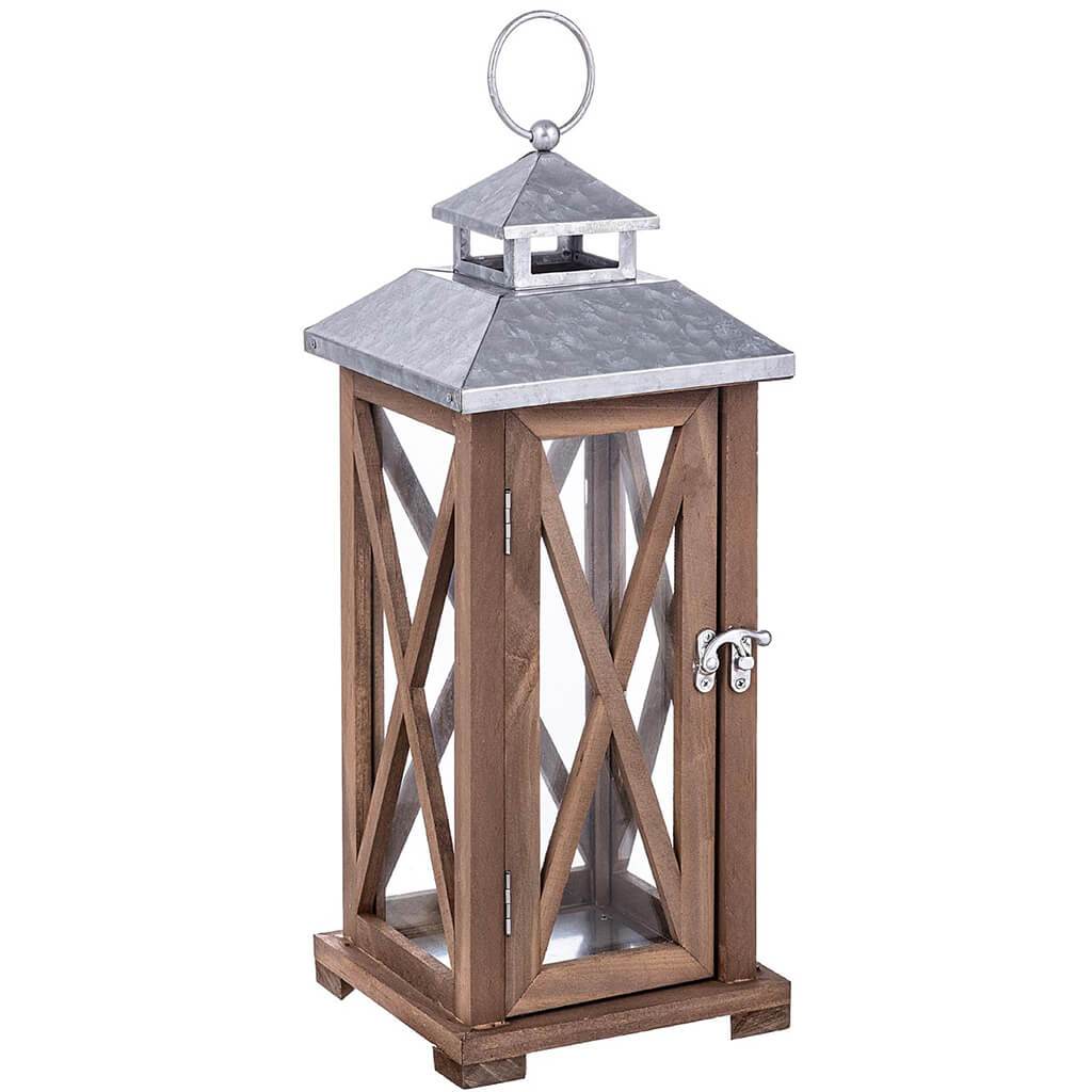 Brown Wood Lantern Medium, 15in