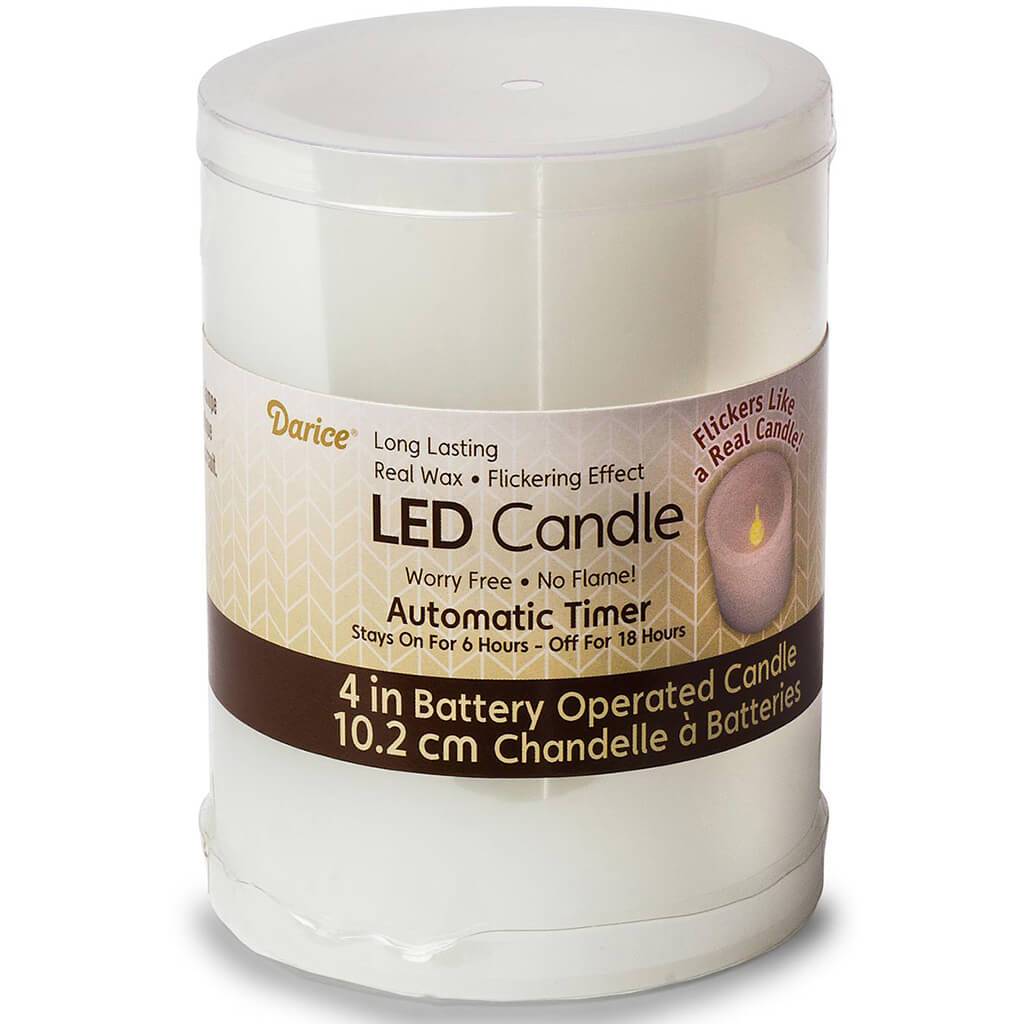 LED Smooth White Candle, 4in