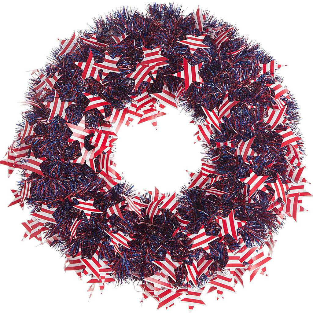 Patriotic Wreath Flags Tinsel 20in