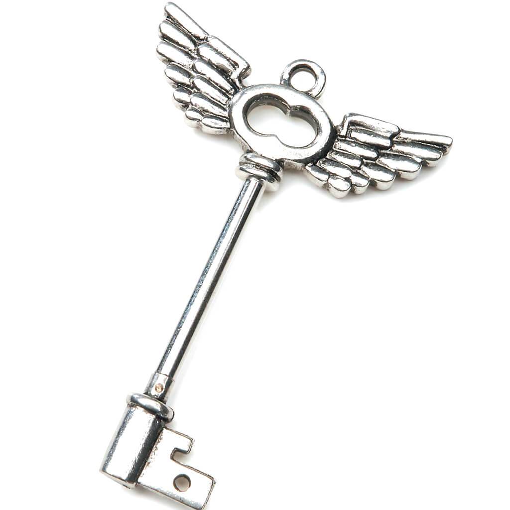 Twist Key Pendant Wings Antique Silver