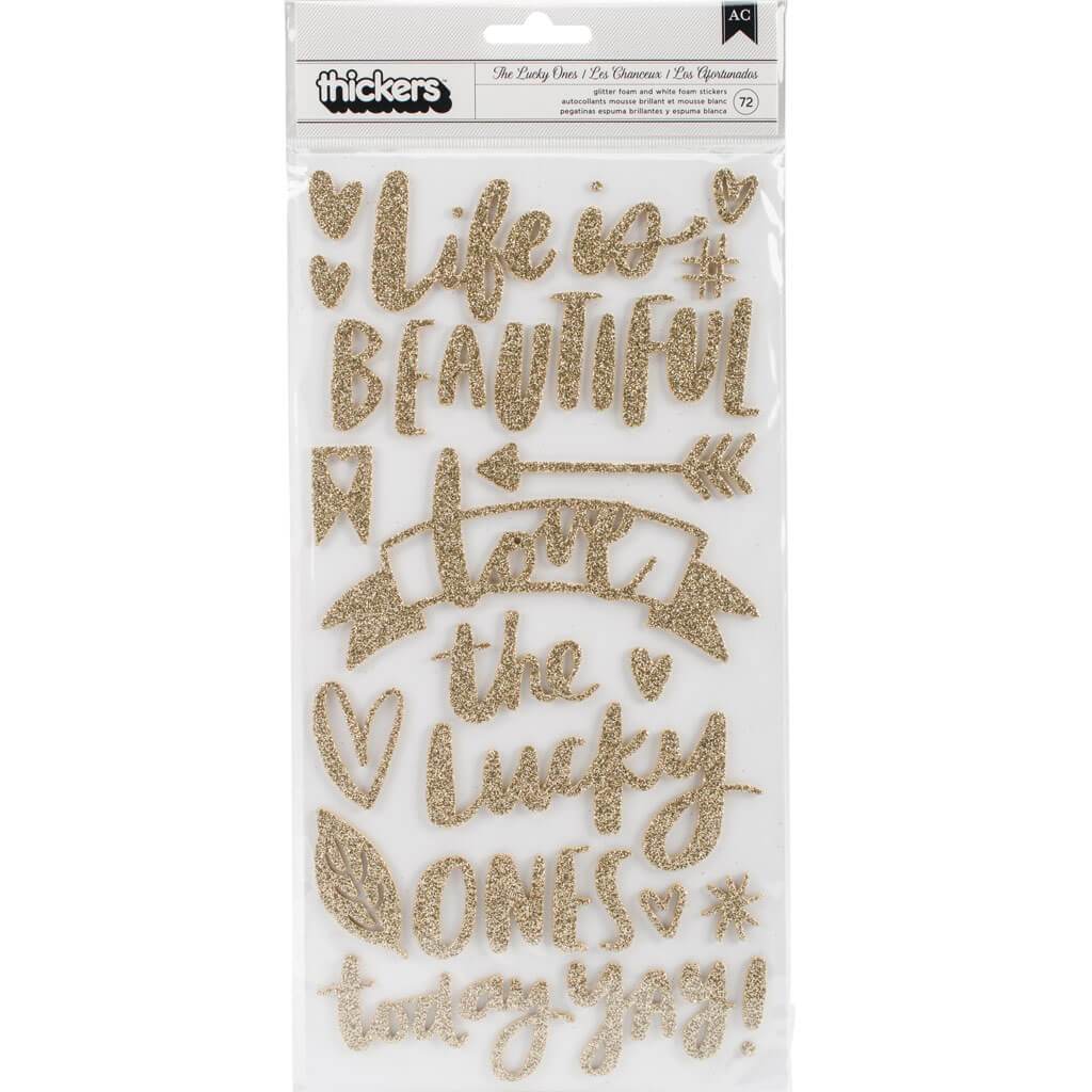 Hustle &amp; Heart Thickers Stickers Phrase Gold Glitter &amp; White