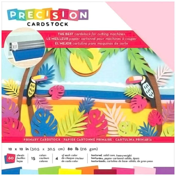 Precision Cardstock Pack 12in x 12in Textured 60Sheets 80lb- Primary