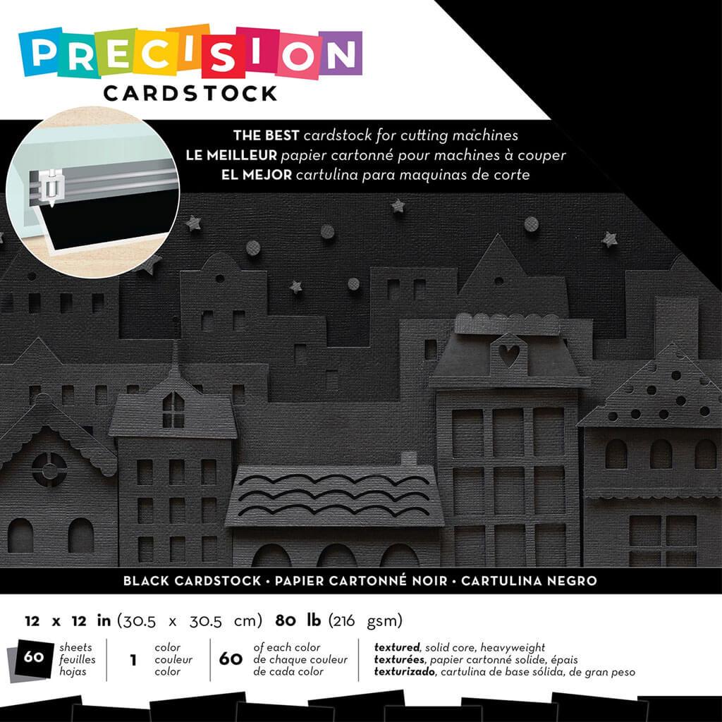 Precision Cardstock Pack 12in x 12in Black Textured 60Sheets 80lb