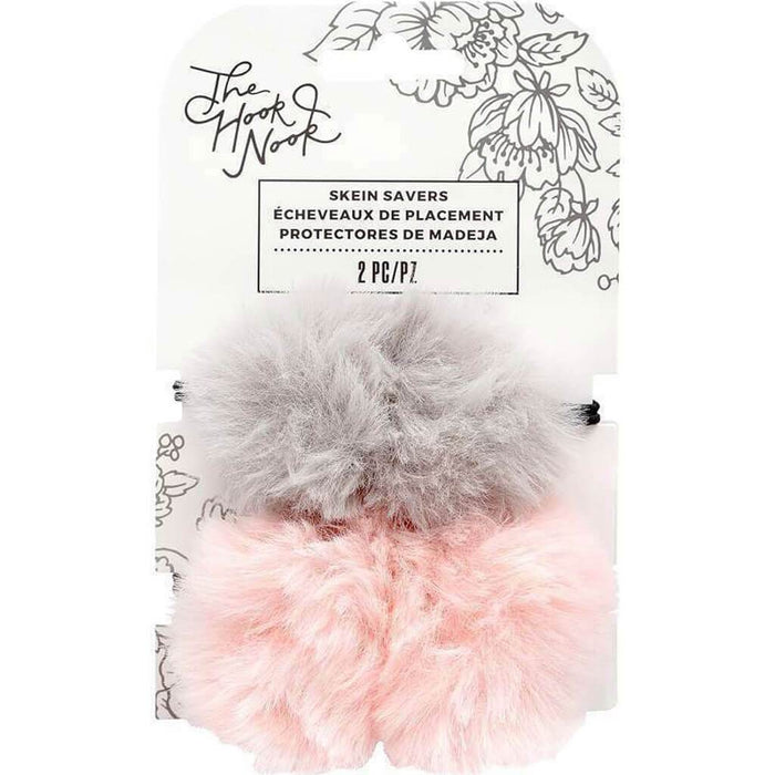 The Hook Nook Skein Saver Fur Pom Poms Grey and Pink 2 Pack
