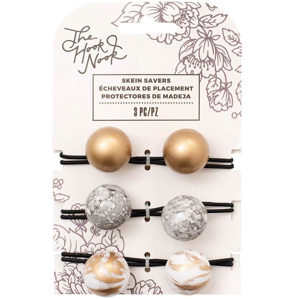 The Hook Nook Skein Saver Gold, Grey, And White Marble 3pcs