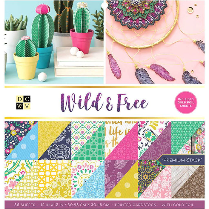 DCWV Wild and Free Gold Foil Cardstock Stack 12x12 Paper Pad 36 sheets