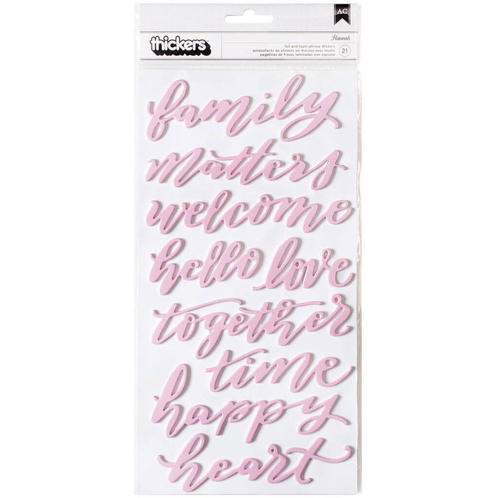 Heart Of Home Thickers Stickers- Words/Pink Foiled Foam, 21 Pieces