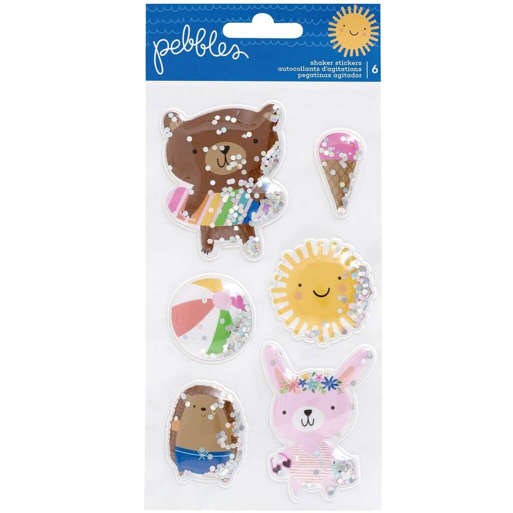 Pebbles Sun and Fun Collection Shaker Stickers with Iridescent Foil Glitter Accents