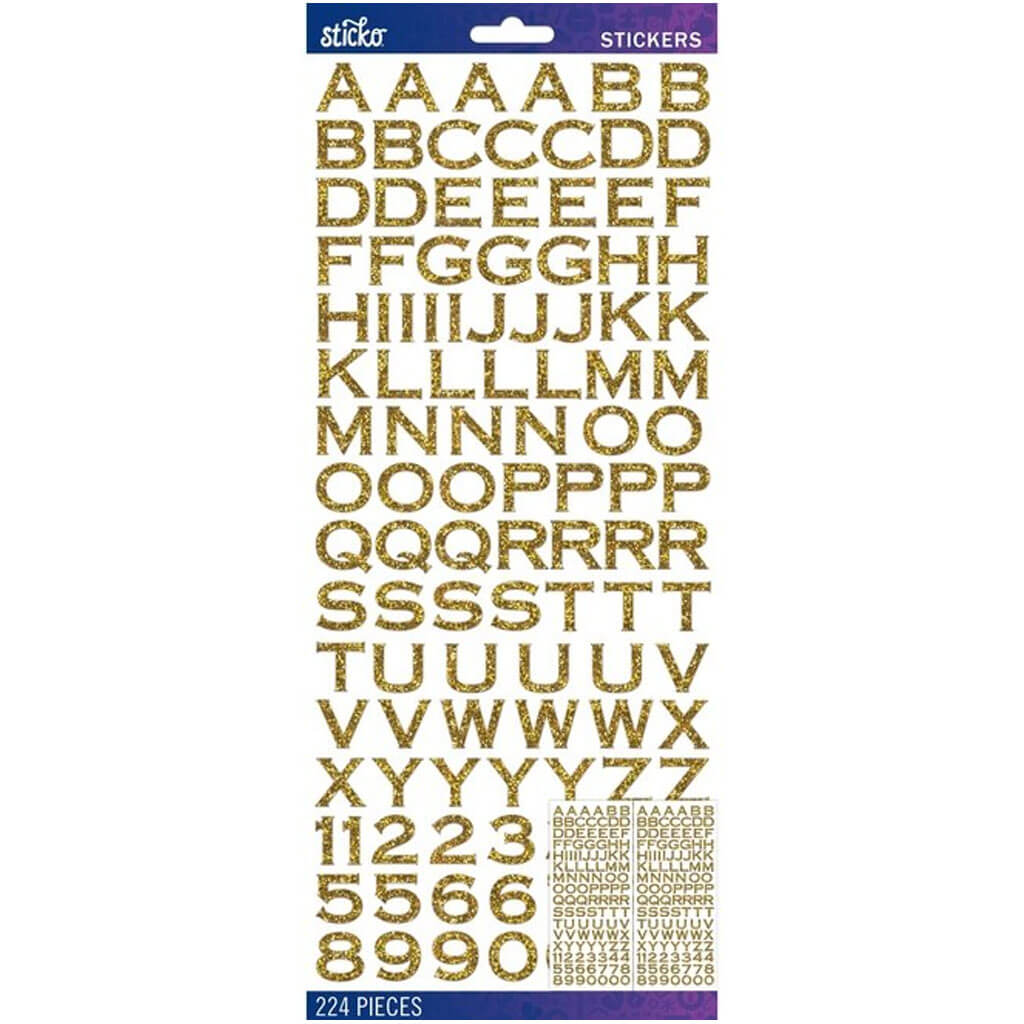 Glitter Alpha Sticker, 224pc