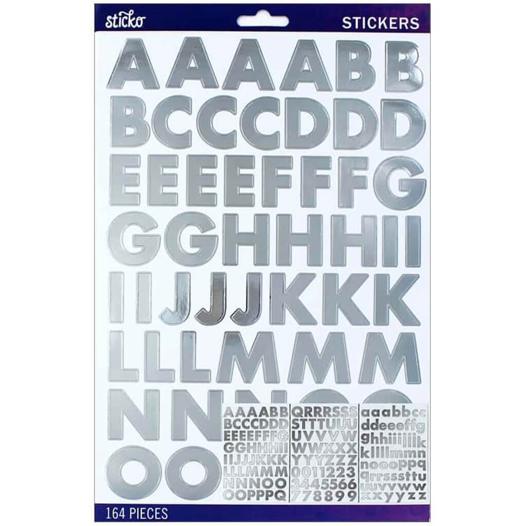 Sticko Stickers Alpha Futura Bold Large Silver Foil