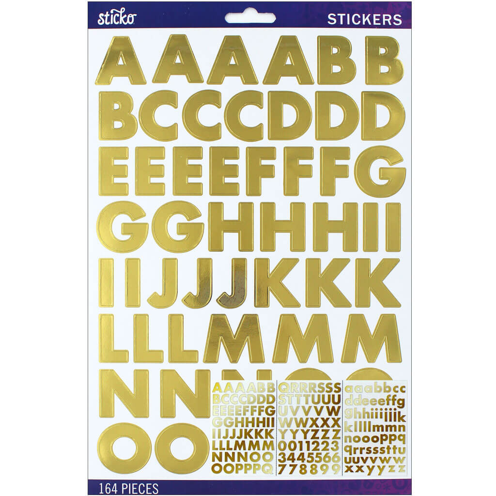 Gold Foil Alpha Sticker, 164pc