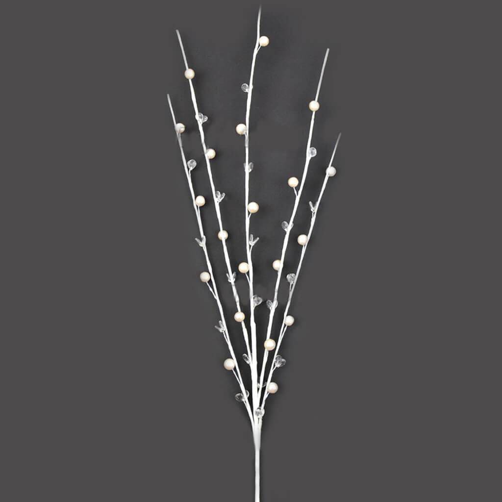 Decorative Beaded Floral Stem 35" White