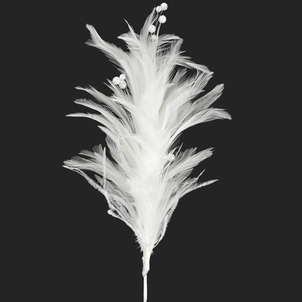 Hackle Feather Floral Stem 21" White