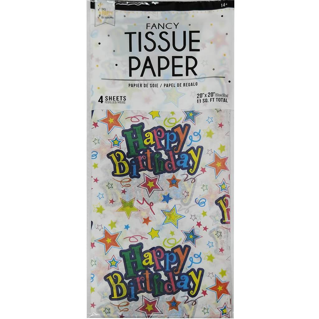 Happy Birthday Tissue Paper 4pc, 20in X 20in