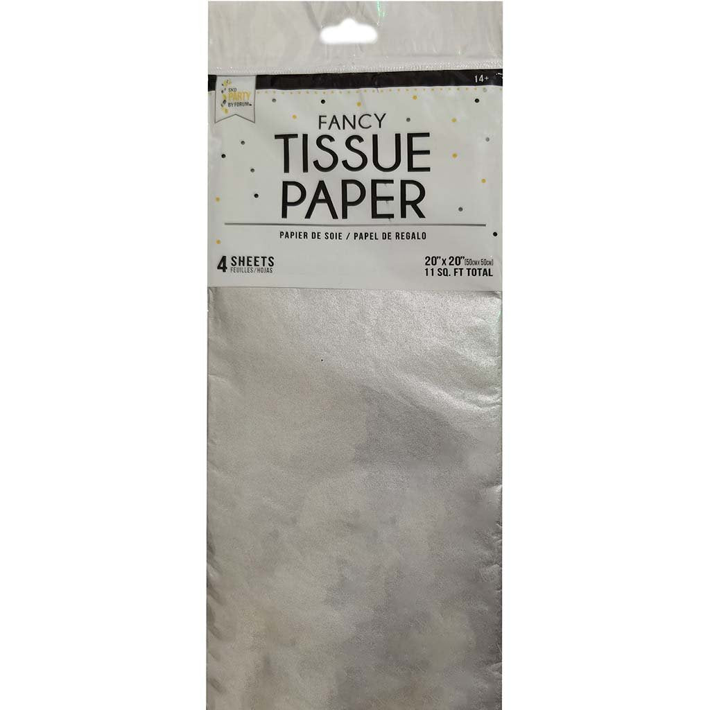 Metallic Silver Tissue Paper 4pc, 20in X 20in