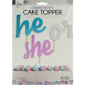 Gender Reveal He or She Cake Topper