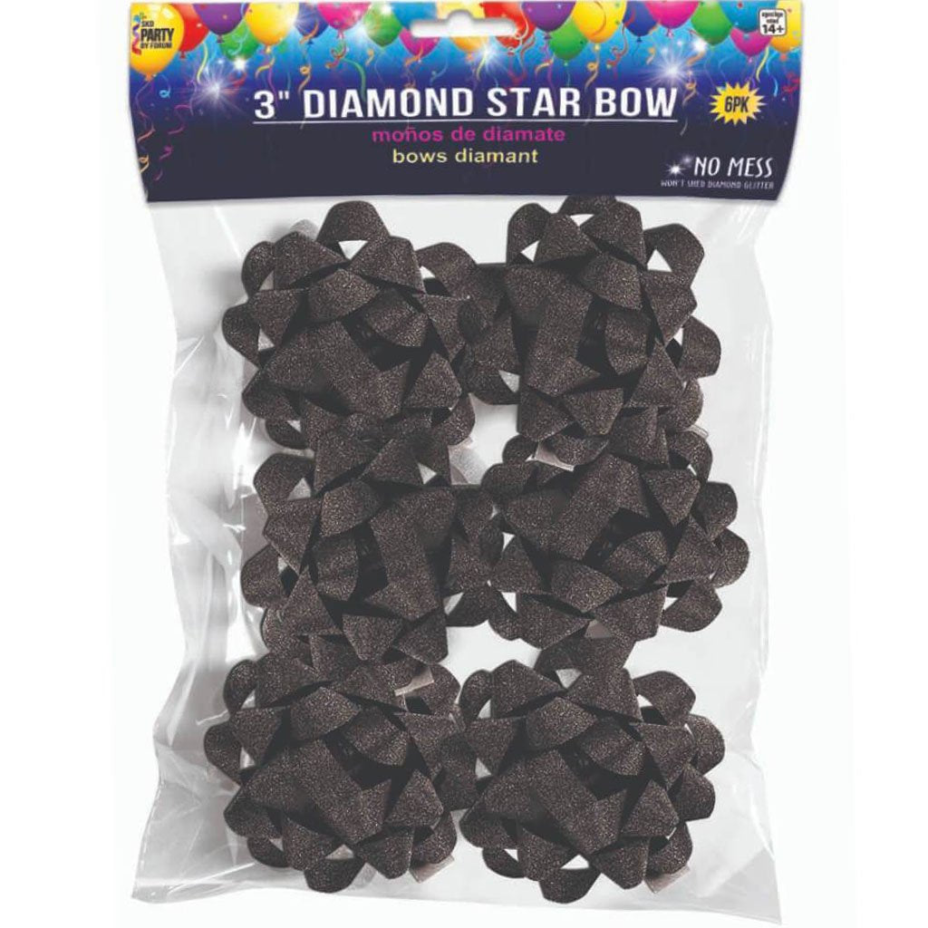 Diamond Star Bows Black 9pc, 2.5in