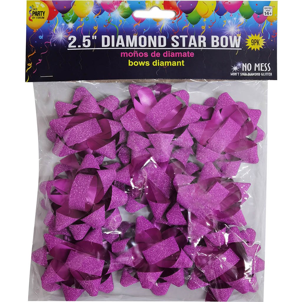 Diamond Star Bows Hot Pink 9pc, 2.5in