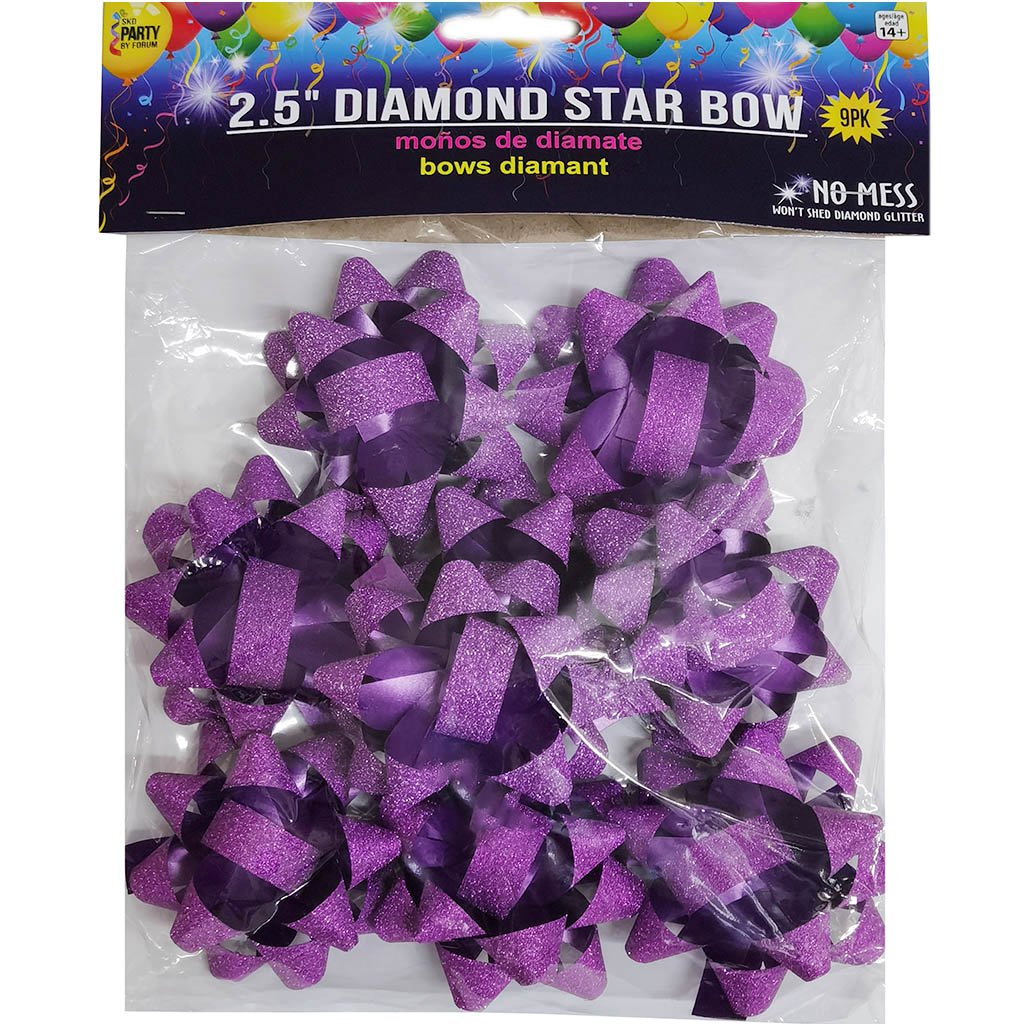 Diamond Star Bows Purple 9pc, 2.5in