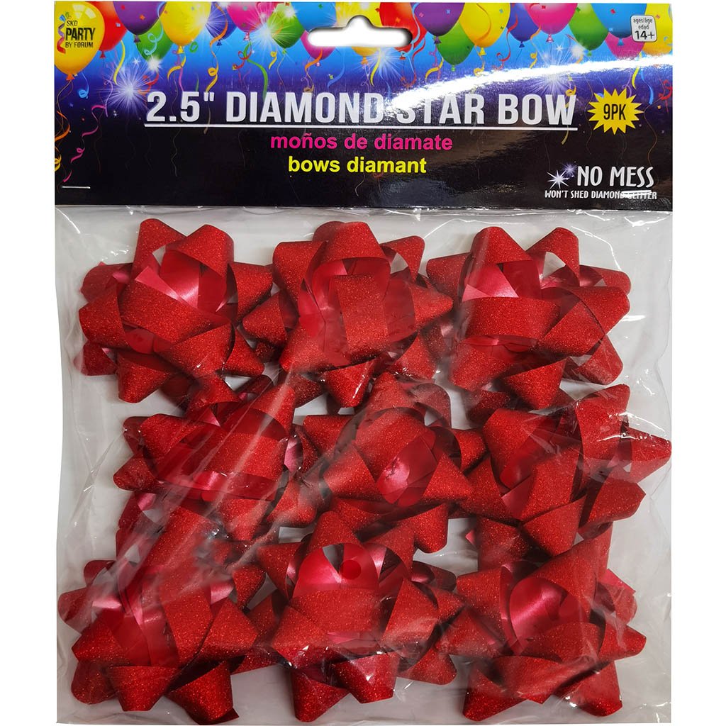 Diamond Star Bows Red 9pc, 2.5in