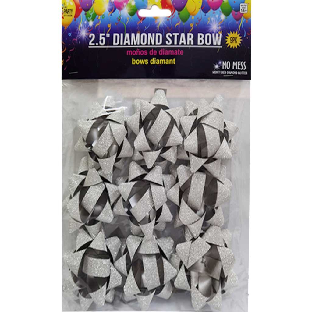 Diamond Star Bows 9pc Silver