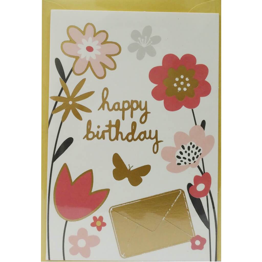 Gift Card with Envelope Gold Flowers Happy Bday withEnvelope 7