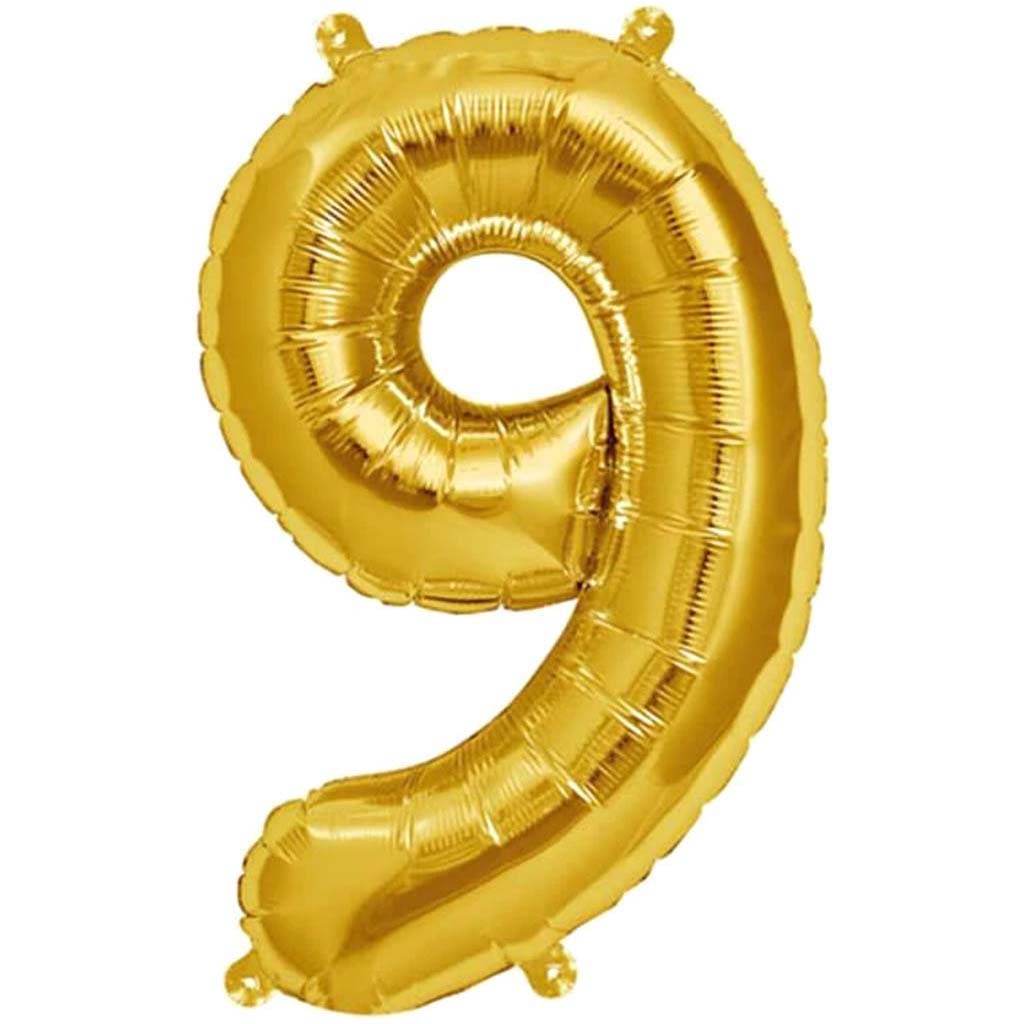 Mini Shape Foil Balloon Number 9 16in Gold