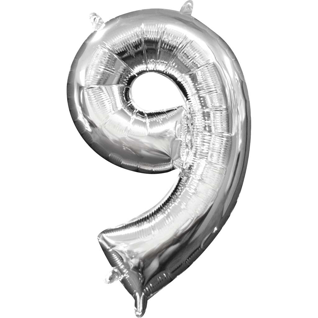 Mini Shape Foil Balloon Number 9 16in Silver