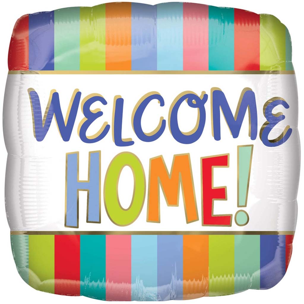 Welcome Home Foil Balloon Stripes Square 18in