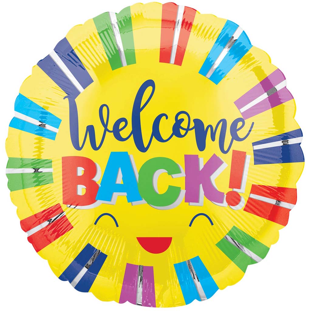 Welcome Back Foil Balloon Colorful Stripes 18in