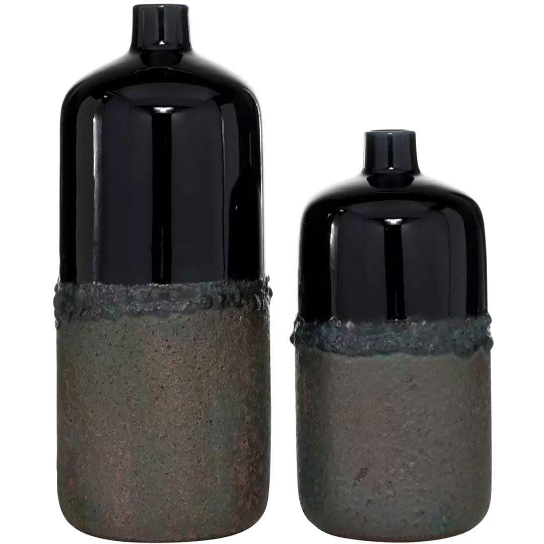 Maple and Jade Rustic Ceramic Vases in Black (Set of 2)