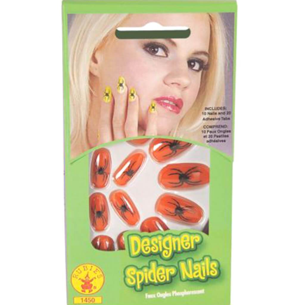 Orange Spider Print Nails