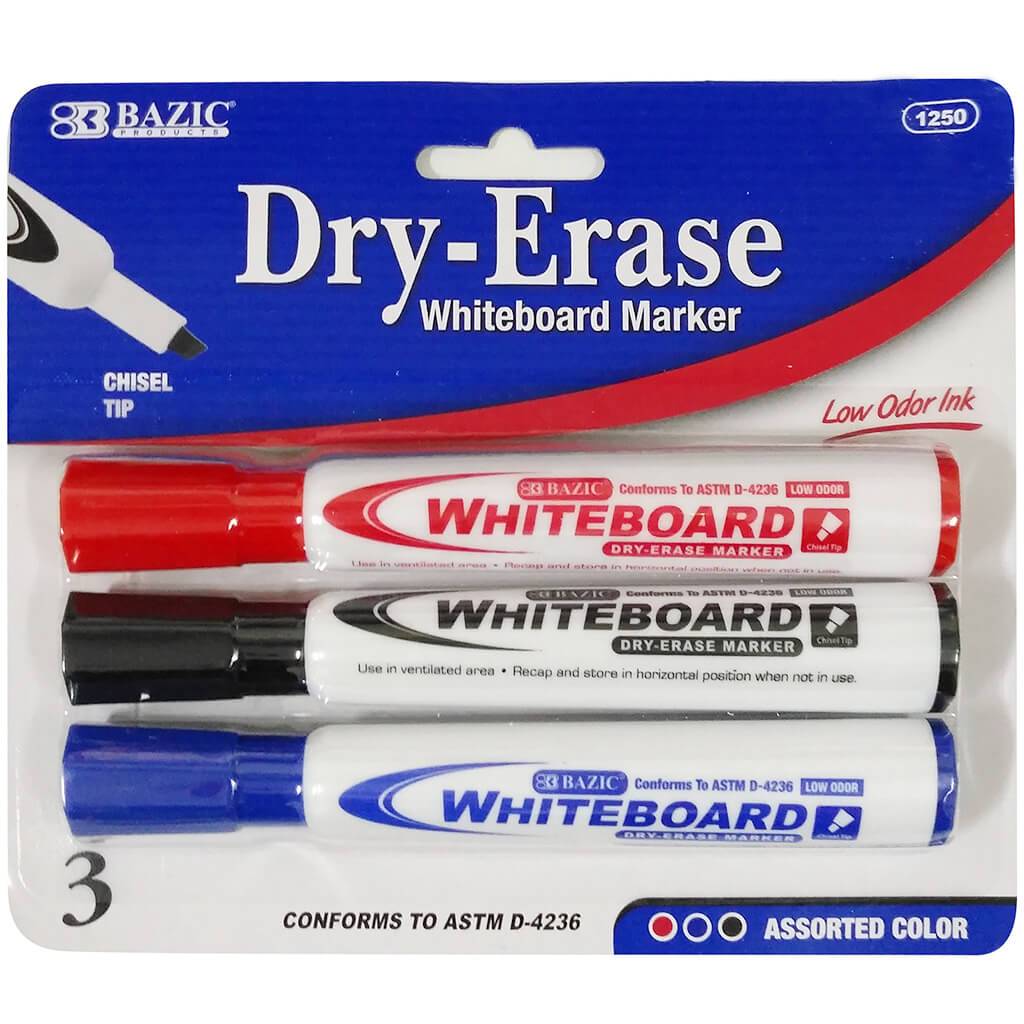 Chisel Tip Dry-Erase Markers Assorted Color 3/Pack