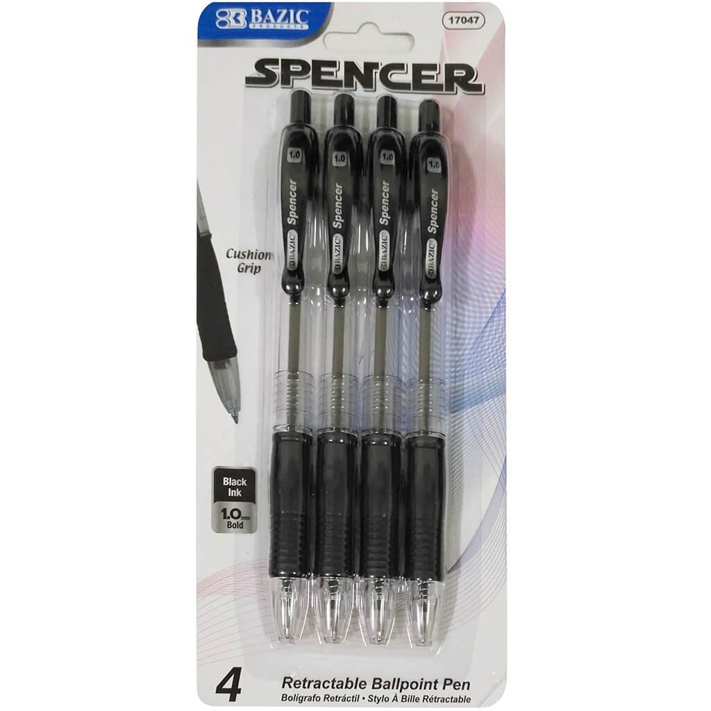 Bazic Spencer Black Retractable Pen with Cushion Grip Pack of 4