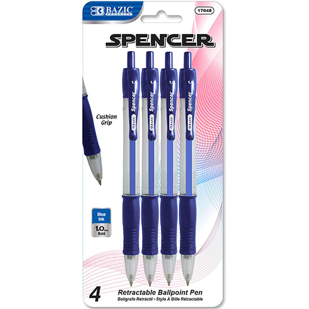 Bazic Spencer Blue Retractable Pen with Cushion Grip Pack of 4