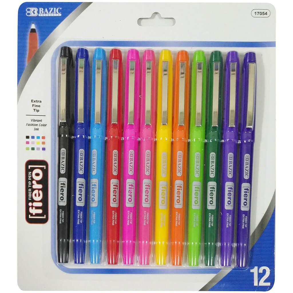 Bazic Fiero Fiber Tip Fineliner Pen 12 Color