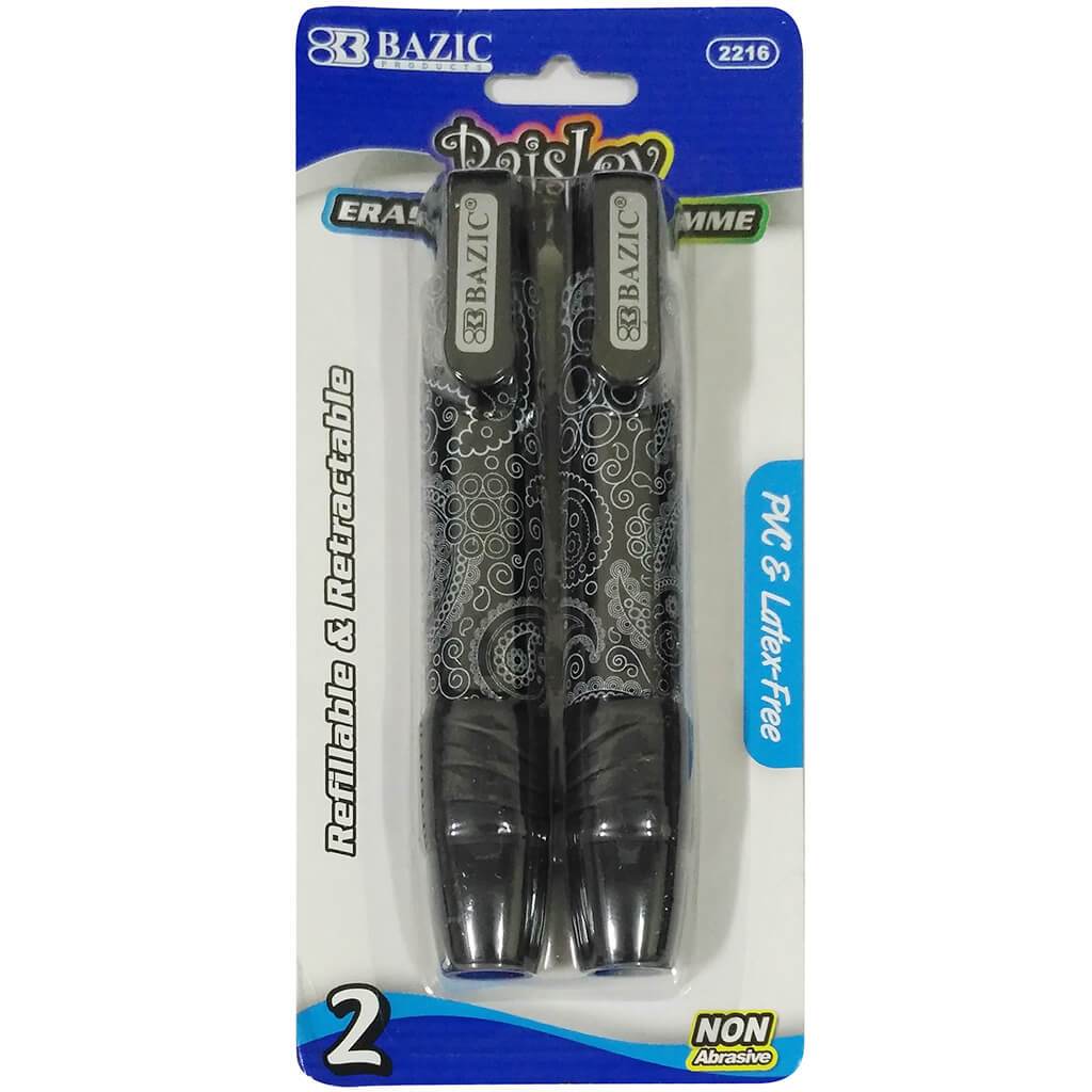 Retractable Stick Erasers Paisley 2/Pack Black