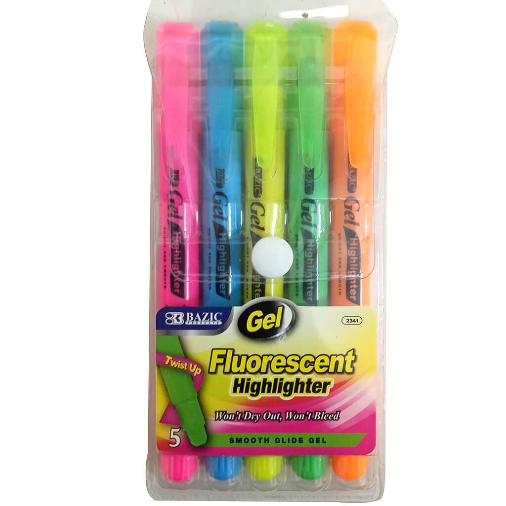 Fluorescent Gel Highlighter 5/Pack