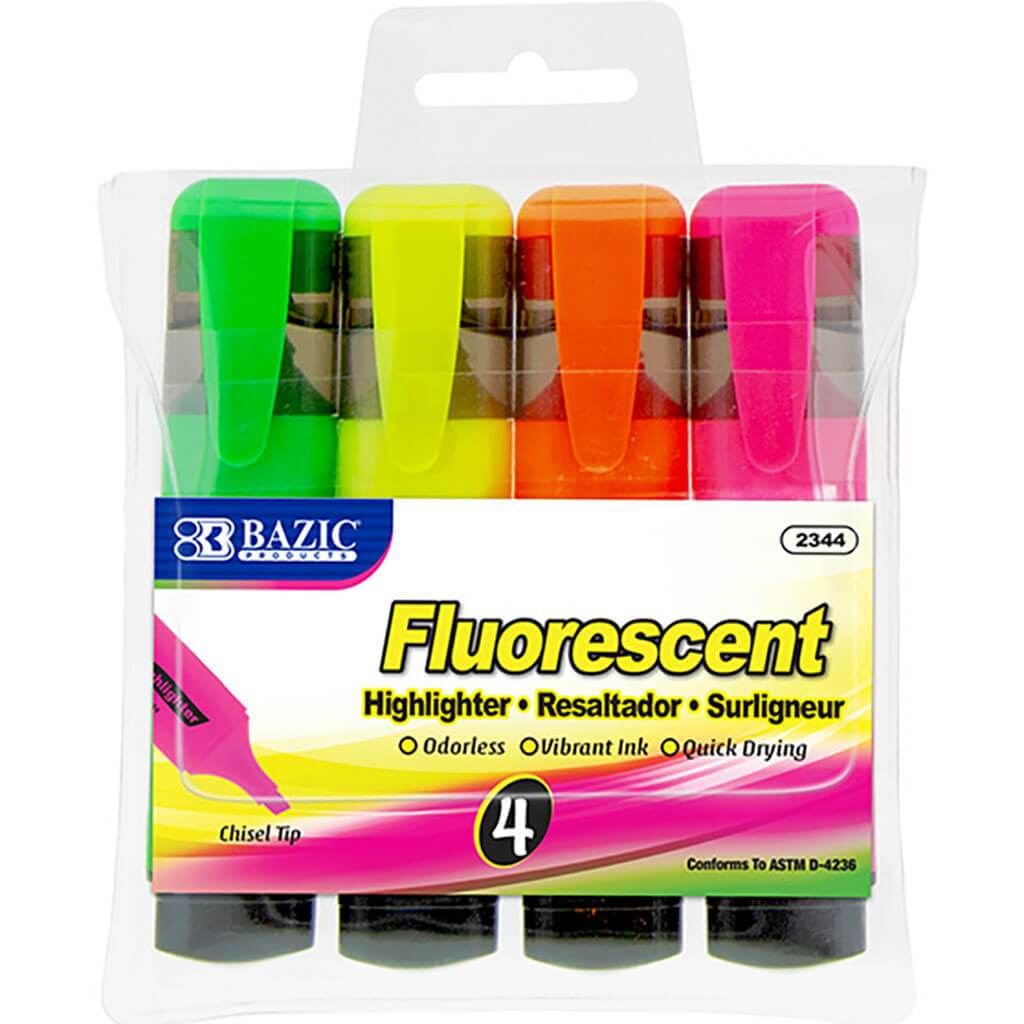 Fluorescent Highlighters with Pocket Clip 4/Pack