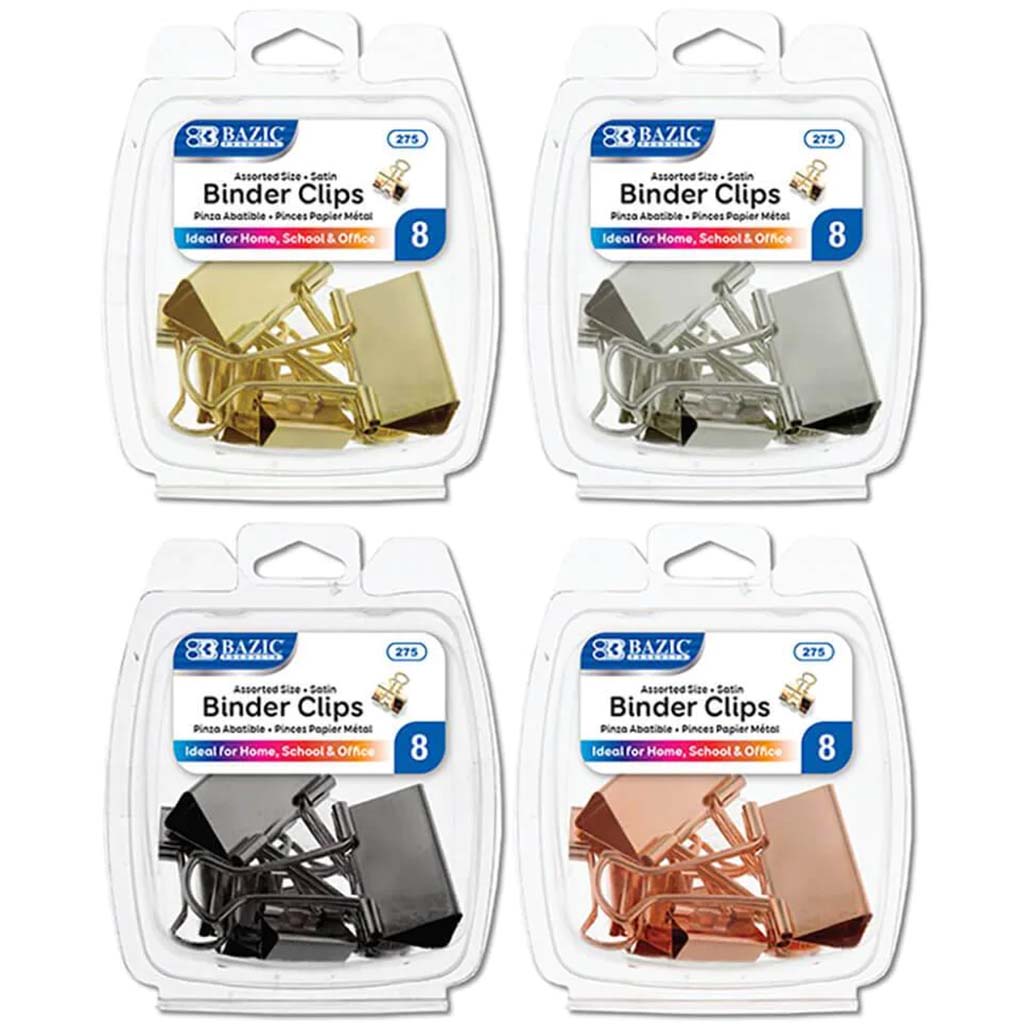 Satin Binder Clip 8/Pack Assorted Size